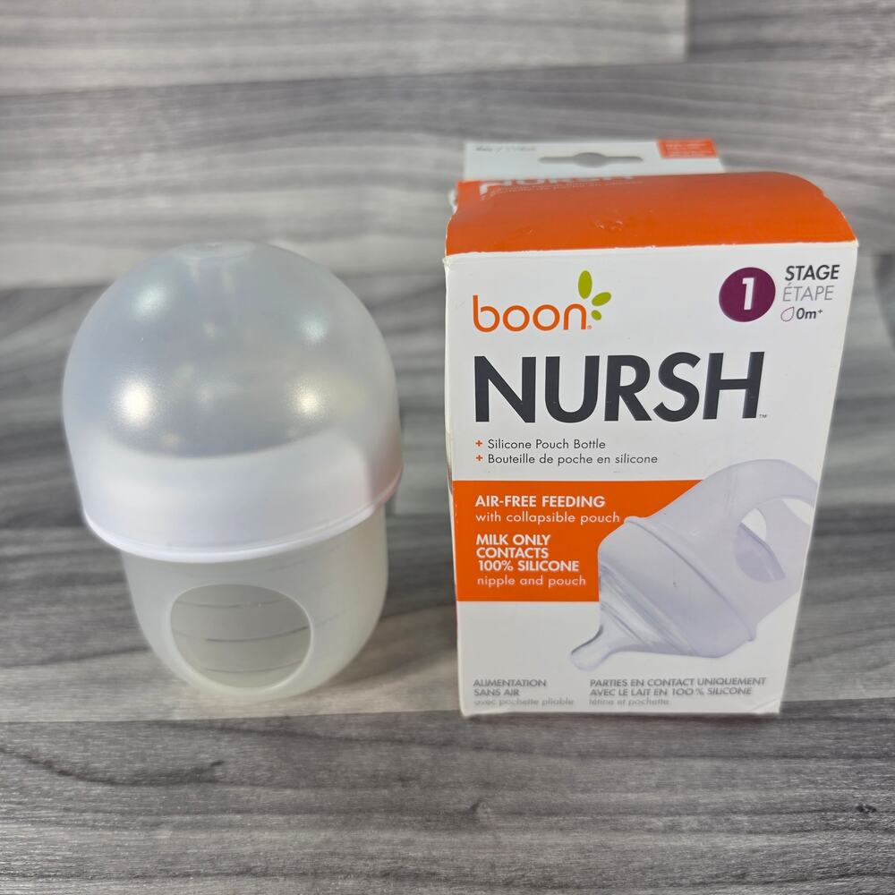 Set of 2 Boon NURSH Silicone Pouch Bottle 4oz Stage 1 Slow Flow 0m+ Clear NIB